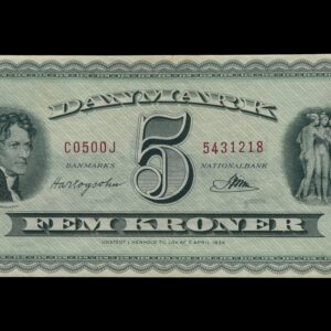 5 kroner 1959 C0 0J, Riim/Hartogsohn, Nr. 0398177, Sieg 129, DOP 138, Pick 42, Kva. 0-01