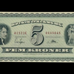 5 kroner 1952 A1, Riim/Ove Jepsen, Nr. 8609845, Sieg 126, DOP 137, Pick 42, Kva. 0-01