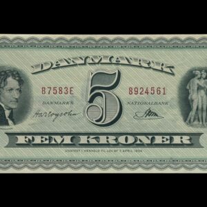 5 kroner 1958 B7, Riim/Hartogsohn, Nr. 8924561, Sieg 129, DOP 138, Pick 42, Kva. 0