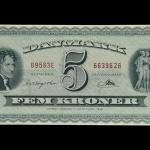 5 kroner 1958 B9, Riim/Hartogsohn, Nr. 6639929, Sieg 129, DOP 138, Pick 42, Kva. 0