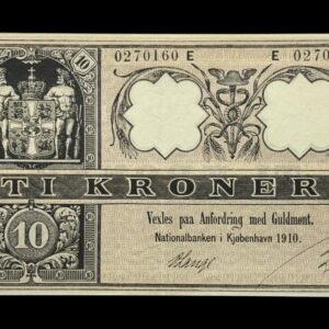 10 kroner 1910 E, V.Lange/Bruhn, Nr. 0270160, Sieg 95, DOP 103, Pick 7, Kva. 01