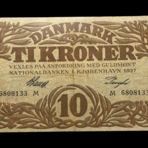 10 kroner 1927 M, V.Lange/Pugh, Nr. 6808133, Sieg 103, DOP 114, Pick 21, Kva. 1-1+
