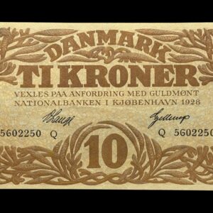10 kroner 1928 Q, V.Lange/Gellerup, Nr. 5602250, Sieg 103, DOP 114, Pick 21, Kva. 01