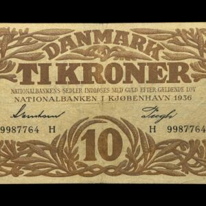 10 kroner 1936 H, Svendsen/Pugh, Nr. 9987764, Sieg 104, DOP 119, Pick 26, Kva. 1-1+