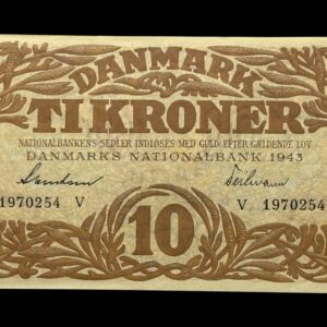 10 kroner 1943 V, Svendsen/Teilmann, Nr. 1970254, Sieg 105, DOP 124, Pick 31, Kva. 01