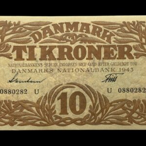 10 kroner 1943 U, Svendsen/Friis, Nr. 0880282, Sieg 105, DOP 124, Pick 31, Kva. 0