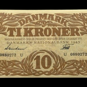 10 kroner 1943 U, Svendsen/Friis, Nr. 0880272, Sieg 105, DOP 124, Pick 31, Kva. 0