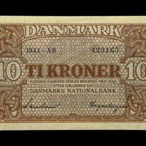 10 kroner 1944 AB, Svendsen/Ingerslevgaard, Nr. 423165, Sieg 120, DOP 129, Pick 36, Kva. 0-01
