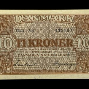 10 kroner 1944 AB, Svendsen/Ingerslevgaard, Nr. 423163, Sieg 120, DOP 129, Pick 36, Kva. 0