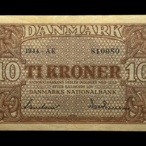 10 kroner 1944 AK, Svendsen/Matthiessen, Nr. 810080, Sieg 120, DOP 129, Pick 36, Kva. 1+