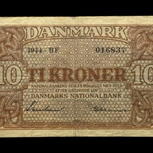 10 kroner 1944 BF, Svendsen/Strande, Nr. 016837, Sieg 120, DOP 129, Pick 36, Kva. 1