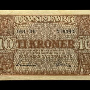 10 kroner 1944 BH, Svendsen/Holm, Nr. 276342, Sieg 120, DOP 129, Pick 36, Kva. 1+ "Ukendt underskriftskombination ifølge Sieg"