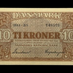 10 kroner 1944 BS, Svendsen/Ingerslevgaard, Nr. 148521, Sieg 120, DOP 129, Pick 36, Kva. 0