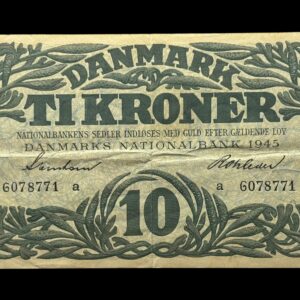 10 kroner 1945 a, Svendsen/Rohleder, Nr. 6078771, Sieg 121, DOP 130, Pick 37, Kva. 1+