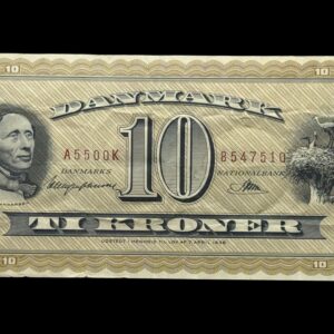 10 kroner 1952 A5 0K, Riim/Haugen Johansen, Nr. 8547510, Sieg 130, DOP 139, Pick 43, Kva. 1+ "Ekstrem sjælden og ukendt erstatningsseddel ifølge Sieg"