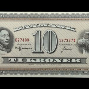 10 kroner 1974 D2 0K, Valuer/Hoffmeyer, Nr. 1273376, Sieg 133, DOP 142, Pick 44, Kva. 0 “sjælden erstatningsseddel"