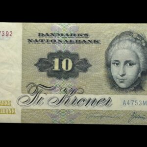 10 kroner 1975 A4, Valuer/Hoffmeyer, Lys sikkerhedstråd, Nr. 4437392, Sieg 139, DOP 148, Pick 48, Kva. 1+