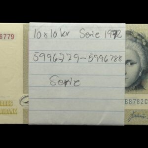 Bundt "10 stk" 10 kroner 1978 B8, Valuer/Sunesen, Nr. 5996779-88, Sieg 139, DOP 148, Pick 48, Kva. 0