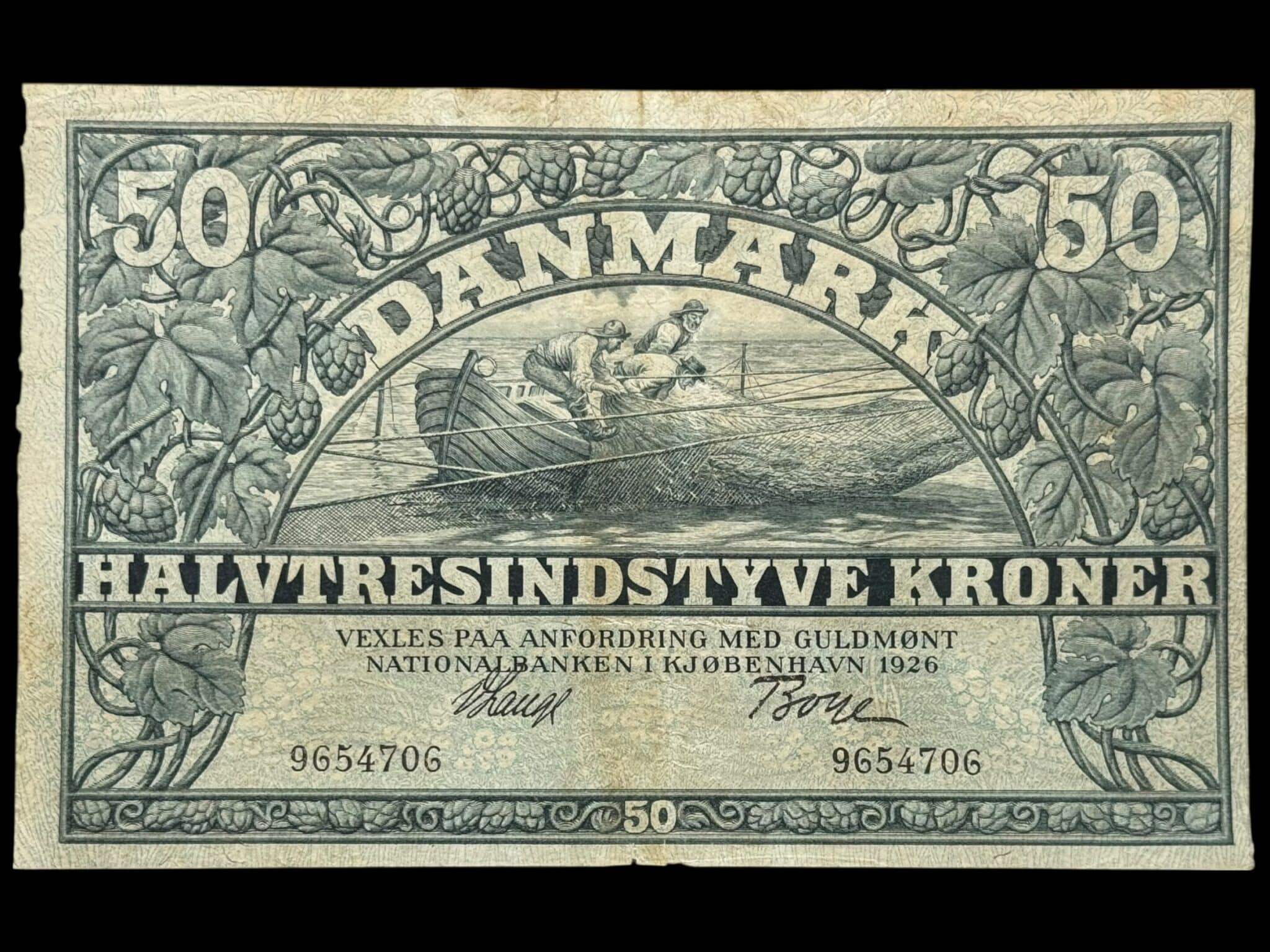 50 kroner 1926, V.Lange/Boye, Nr. 9654706, Sieg 106, DOP 115, Pick 22, Kva. 1+ "små huller"