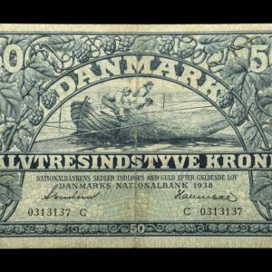 50 kroner 1938 C, Svendsen/Hannibal, Nr. 0313137, Sieg 108, DOP 125, Pick 32, Kva. 1