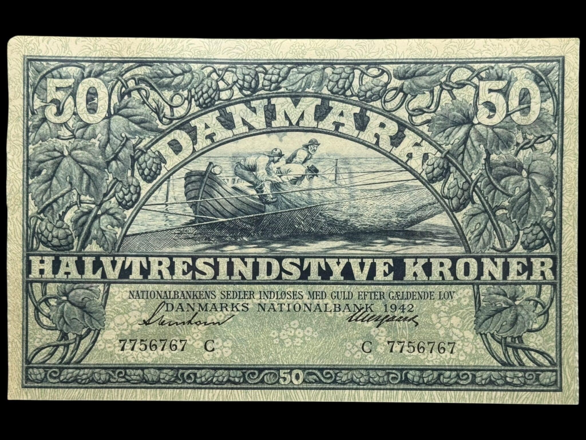 50 kroner 1942 C, Svendsen/Neergaard, Nr. 7756767, Sieg 108, DOP 125, Pick 32, Kva. 0