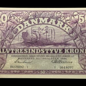 50 kroner 1944 f, Svendsen/Hellerung, Nr. 0618097, Sieg 123, DOP 132, Pick 38, Kva. 0