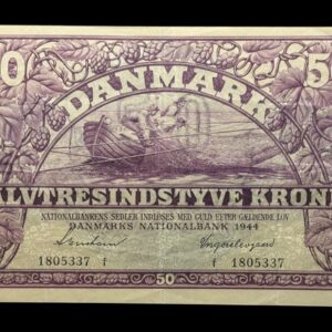 50 kroner 1944 f, Svendsen/Ingerslevgaard, Nr. 1805337, Sieg 123, DOP 132, Pick 38, Kva. 1+