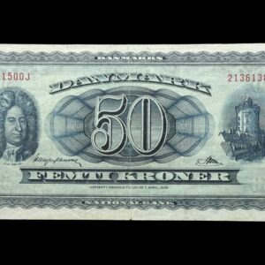 50 kroner 1956 A1 0J, Riim/Haugen Johansen, Nr. 2136138, Sieg 134, DOP 143, Pick 45, Kva. 1+-1