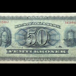 50 kroner 1957 A1 0J, Riim/Sunesen, Nr. 5818949, Sieg 134, DOP 143, Pick 45, Kva. 1+