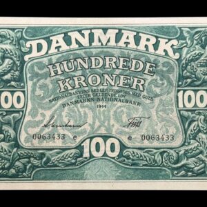 100 kroner 1944 e, Svendsen/Friis , Nr. 0063433, Sieg 125, DOP 134, Pick 39, Kva. 0