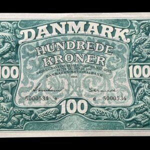 100 kroner 1944 e, Svendsen/Strande , Nr. 5000534, Sieg 125, DOP 134, Pick 39, Kva. 01