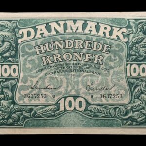 100 kroner 1944 e, Svendsen/Sander , Nr. 3637253, Sieg 125, DOP 134, Pick 39, Kva. 01