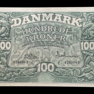 100 kroner 1957 r, Riim/Matthiesen , Nr. 1280063, Sieg 126, DOP 135, Pick 39, Kva. 0