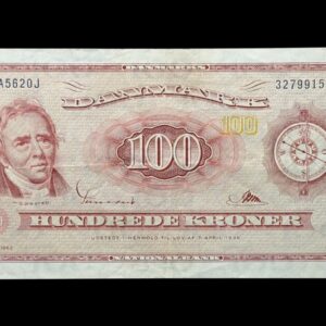 100 kroner 1962 A5 0J, Riim/Sunesen, Nr. 3279915, Sieg 137, DOP 146, Pick 46, Kva. 1+