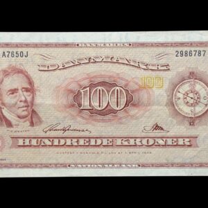 100 kroner 1965 A7 0J, Riim/Svend Andersen, Nr. 2986787, Sieg 137, DOP 146, Pick 46, Kva. 1+-01