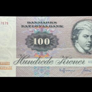 100 kroner 1976 A6, Valuer/Hoffmeyer, Nr. 7057679, Sieg 142, DOP 151, Pick 51, Kva. 1+