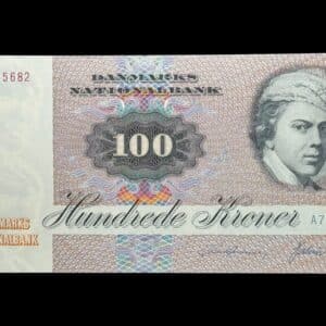 100 kroner 1977 A7, Valuer/Svend Andersen, Nr. 0655682, Sieg 142, DOP 151, Pick 51, Kva. 0-01