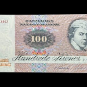 100 kroner 1984 C7, Billestrup/R. Mikkelsen, Nr. 0233602, Sieg 142, DOP 151, Pick 51, Kva. 0