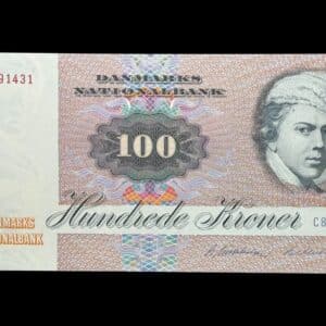 100 kroner 1985 C8, Billestrup/R. Mikkelsen, Nr. 5891431, Sieg 142, DOP 151, Pick 51, Kva. 0