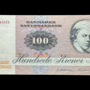 100 kroner 1986 R1, Billestrup/R. Mikkelsen, Nr. 5445629, Sieg 142, DOP 151, Pick 51, Kva. 1-1+