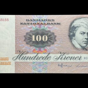 100 kroner 1985 H0, Billestrup/Hoffmeyer, Nr. 3365155, Sieg 142, DOP 151, Pick 51, Kva. 01