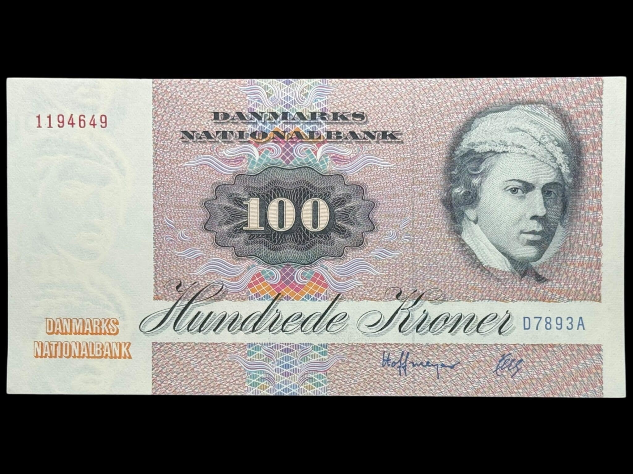 100 kroner 1989 D7, Herly/Hoffmeyer, Nr. 1194649, Sieg 142, DOP 151, Pick 51, Kva. 0