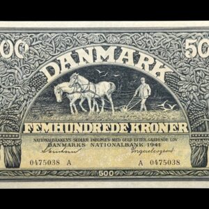 500 kroner 1941, Svendsen/Ingerslevgaard, Nr. 0475038, Sieg 114, DOP 127, Pick 34, Kva. 0 "Enestående eksemplar" sjælden i denne fornemme kvalitet