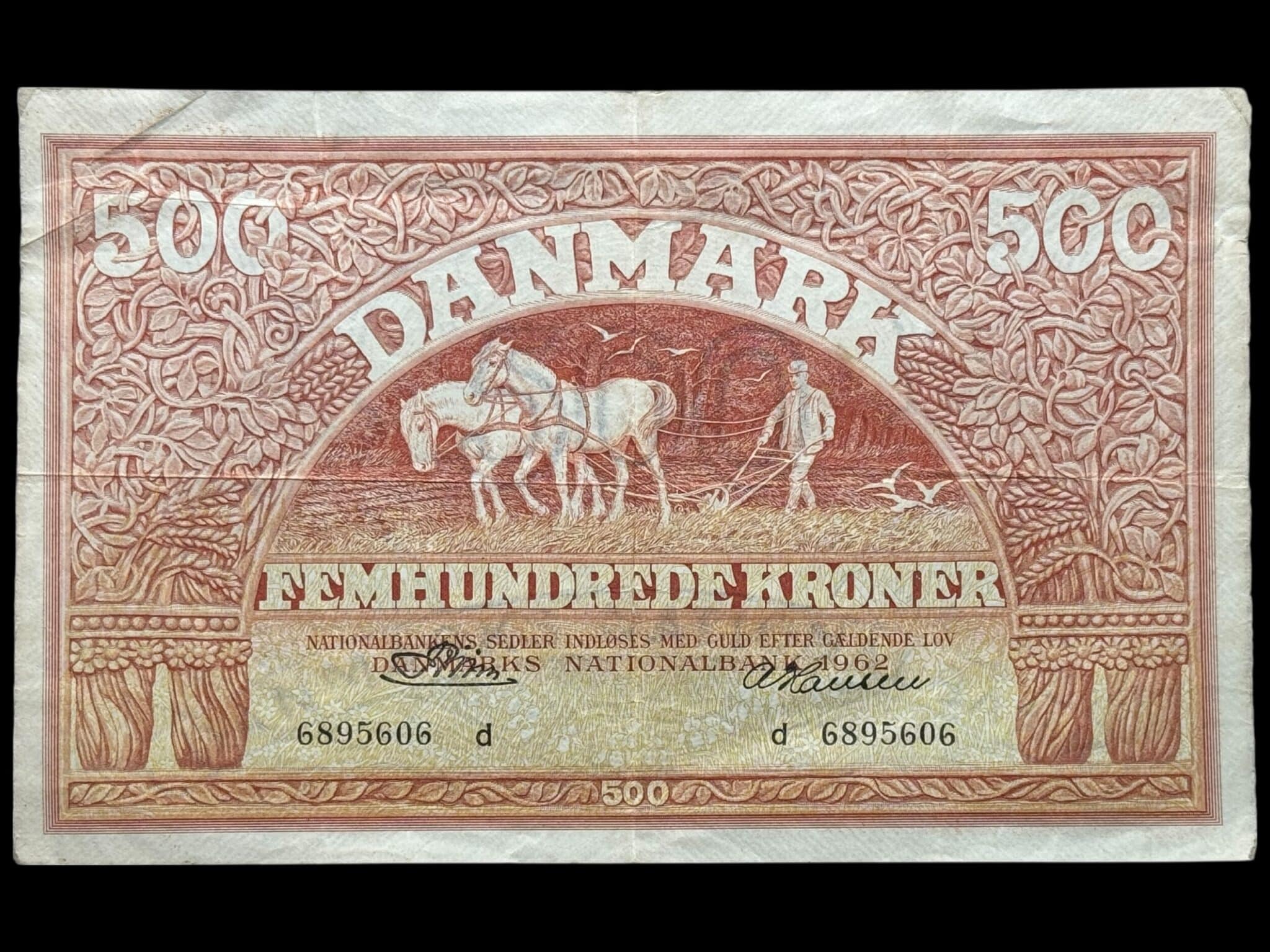 500 kroner 1962 d, Riim/A. Hansen, Nr. 6895606, Sieg 127, DOP 136, Pick 41, Kva. 1-1+