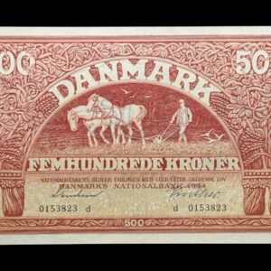 500 kroner 1944 d, Svendsen/Vinther, Nr. 0153823, Sieg 127, DOP 136, Pick 41, Kva. 0 "Enestående eksemplar"