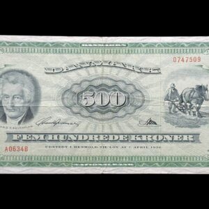 500 kroner 1963 A0, Riim/Svend Andersen, Nr. 0747509, Sieg 138, DOP 147, Pick 47, Kva. 1-1+