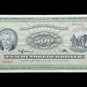 500 kroner 1967 A0, Riim/Hoffmeyer, Nr. 9542410, Sieg 138, DOP 147, Pick 47, Kva. 1+