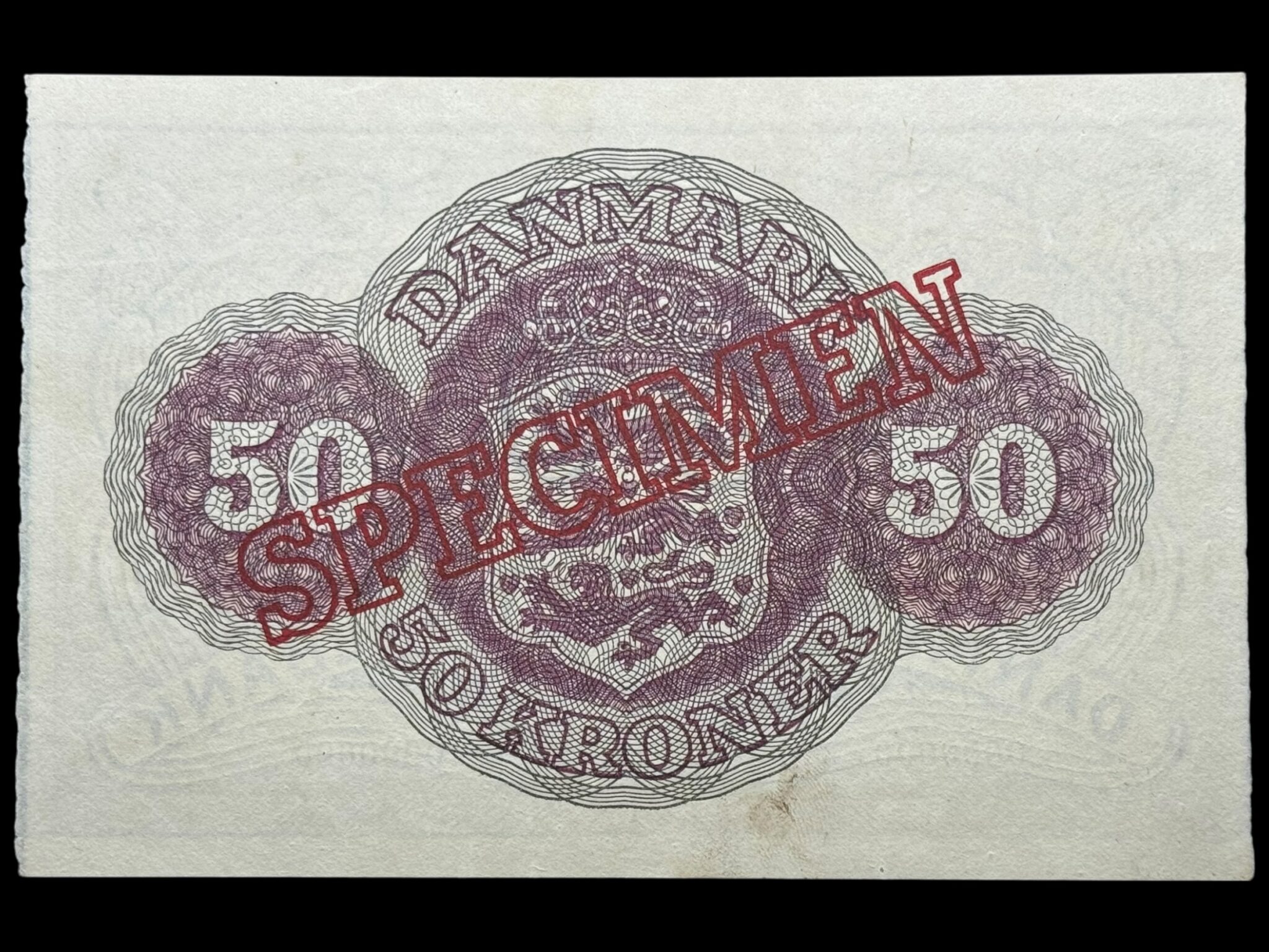 50 kroner 1948 k, Halberg/Hellerung, Nr. 0000000, Sieg 124, DOP 133, Pick 38, SPECIMEN, Kva. 0-01 pinhul ved margin forneden til venstre, sjælden - Image 2