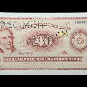 100 kroner 1961 A0, Riim/Svend Nielsen, Nr. 0000000, Sieg 136, DOP 145, Pick 46, SPECIMEN, Kva. 0 "Sjælden"