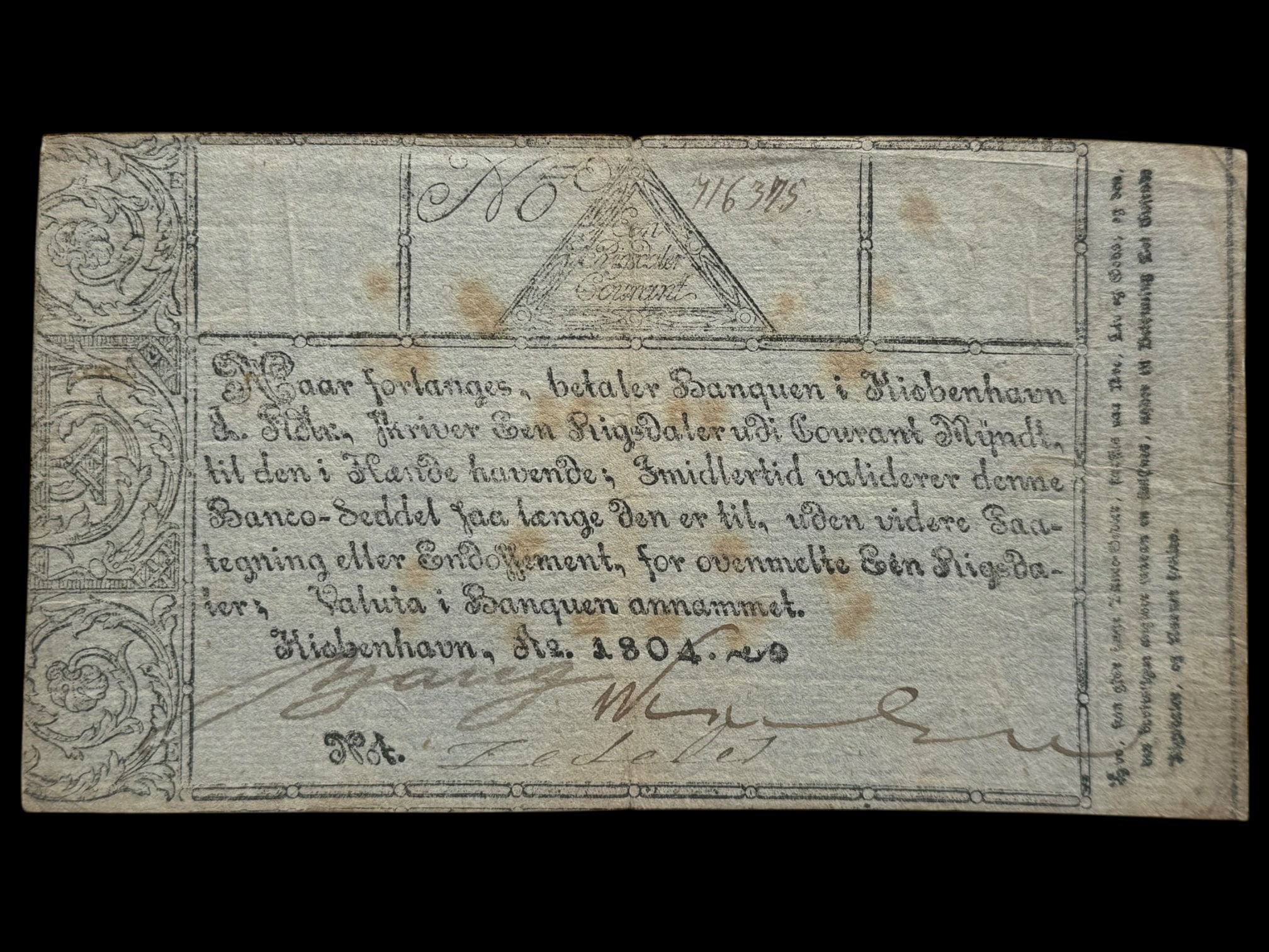 1 Rigsdaler Courant 1804, Nr. 716375, Sieg 39, DOP 30, Pick A28, Kva. 1+